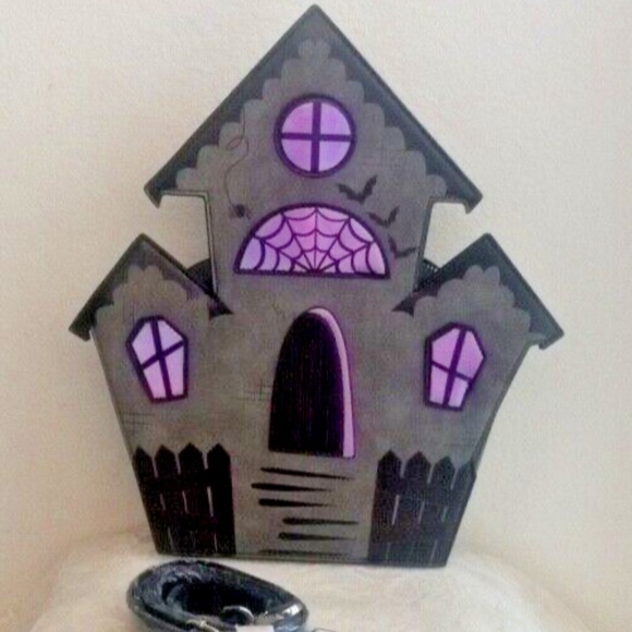 Black Haunted House Crossbody Bag Welcoming Haunts Halloween  New - Picture 1 of 4
